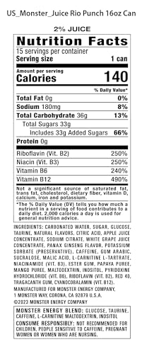 Monster Energy Juice Rio Punch, Energy Drink, 16 Ounce | Energy + Juice, Pack of 15