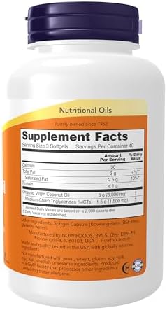 NOW Foods Supplements, Virgin Coconut Oil 1000 mg, Cold Pressed and Unrefined, 120 Softgels