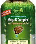 Irwin Naturals Mega Bcomplex 60 Liquid Softgels Vitamin B Complex With Vitamin B12 Folate B9 Biotin B7 B1 B2 B3 B5 B6 And Quick Energy Mcts