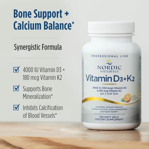 Nordic Naturals Professional Grade Vitamin D3 K2 Supplement Orange Flavor - 60 Soft Gels - 4000 Iu Vitamin D3 & 180 Mcg K2- Promotes Calcium Balance & Immune Function - Non-Gmo 30 Servings