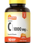 Sundance Chewable Vitamin C 1000mg 90 Tablets Natural Orange Flavor Vegetarian NonGMO and Gluten Free Supplement