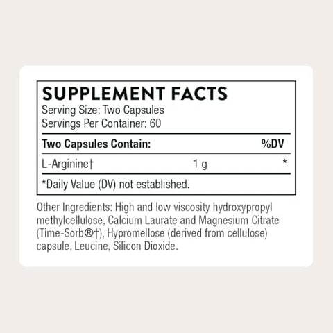 Thorne - L-Arginine - Sustained-Release - Supports Heart Health Nitric Oxide Production Exercise Capacity & Optimal Blood Flow - Third-Party Certified - Gluten Dairy & Soy-Free 120 Capsules