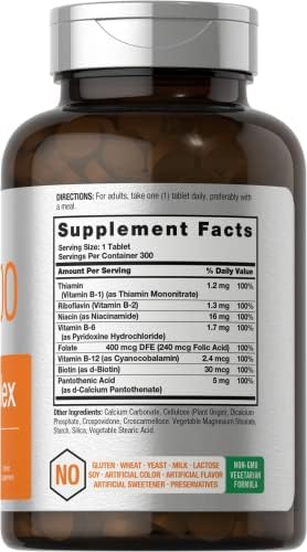 Horbaach Vitamin B100 Complex 100% of Daily Value 300 Tablets Vegetarian NonGMO and Gluten Free Supplement