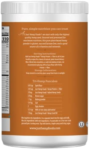 Just Hemp Foods Hemp Protein Powder Plus Fiber, Non-GMO Verified with 11g of Protein & 11g of Fiber per Serving, 16 oz - Packaging May Vary | 11 g of Protein and 11 g of Fiber per 30 g Serving, Non-GMO Verified, Packaging May Vary