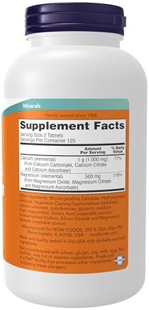 Now Foods Supplements Calcium & Magnesium 2:1 Ratio High Potency Supports Bone Health 250 Tablets