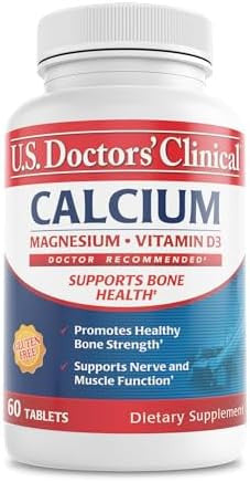 U.S. Doctors' Clinical 1200Mg Calcium Citrate & Calcium Carbonate Supplement W/Vitamin D3 & Magnesium - Support For Bone Strength, Muscles & Nerves - Vegan, Non-Gmo - 60 Tablets[1-Month Supply]
