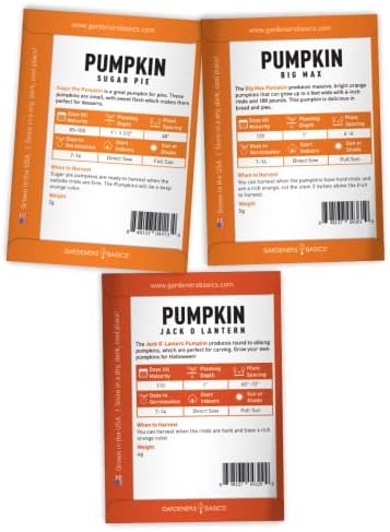 Gardeners Basics, Pumpkin Seeds to Plant - 5 Variety Baby Boo, Giant Big Max, Jack Be Little, Jack O Lantern, Sugar Pie, Great for Pumpkin Seed for Summer, Fall, Pumpkin Seeds for Planting