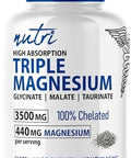 Nutri Triple Magnesium Complex 440mg Magnesium Glycinate Malate and Taurinate 100% Chelated for Maximum Absorption 120 Vegan Capsules Triple Complex Magnesium Magnesio Triple Complex
