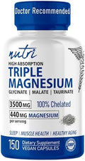 Nutri Triple Magnesium Complex 440mg Magnesium Glycinate Malate and Taurinate 100% Chelated for Maximum Absorption 120 Vegan Capsules Triple Complex Magnesium Magnesio Triple Complex
