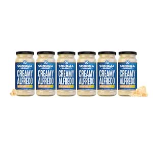 Sonoma Gourmet Creamy Alfredo Pasta Sauce, Made with Real Cream & Aged Parmesan, No Sugar Added, No Seed Oils, Egg Free, 15.5 oz Jars (Pack of 6)