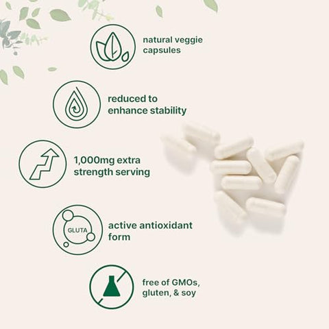 Micro Ingredients Glutathione 1000Mg 120 Veggie Capsules Extra Strength Reduced Glutathione Active Antioxidant Form Liver Health & Immune Support Supplement Non-Gmo Gluten Free Vegan