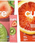 Cure Hydration Bundle Plantbased Electrolyte Drink Mix No Added Sugar Fsahsa Dehydration Relief Powder Made With Coconut Water Vegan 28 Packets Strawberry Kiwi & Blood Orange