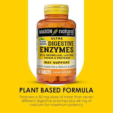 Mason Natural Plantbased Ultra Digestive Enzymes With Bromelain Lactase & Papain Supports Digestion & Bloating Relief 60 Capsules Pack Of 3