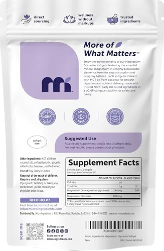 Micro Ingredients Magnesium Glycinate 800 Mg Per Serving 240 Softgels Chelated Magnesium Supplement With Mct Oil NonGmo Gluten No Soy
