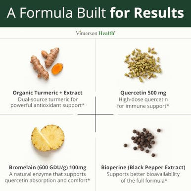 Vimerson Health Quercetin with Bromelain Turmeric Curcumin Supplement Triple Action Allergy Relief Inflammation and Joint Support with Organic Tumeric + Bioperine for Max Absorption