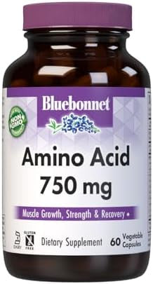 Bluebonnet Nutrition Amino Acid 750Mg High Potency For Muscle Health Soy Gluten Nongmo Kosher Dairy White 60 Vegetable Capsules 15 Servings