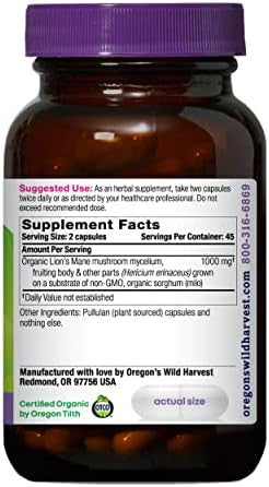 Oregon'S Wild Harvest Lion'S Mane Organic Herbal Supplement Vegan Capsules 90 Count