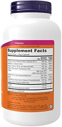 Now Supplements Vitamin B100 Energy Production Nervous System Health 250 Veg Capsules