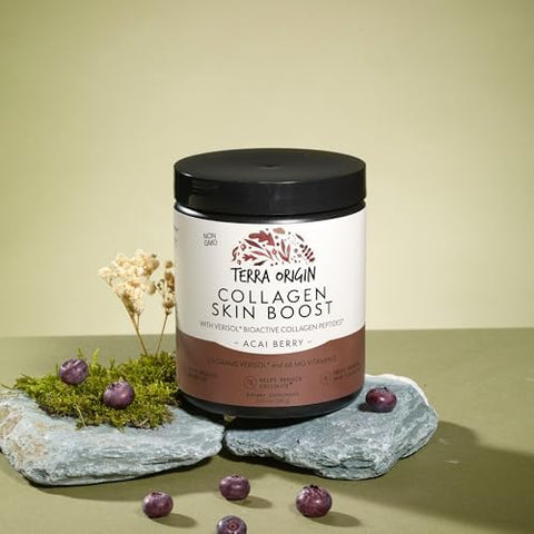 Terra Origin Collagen Hydrolyzed Peptide Powder Supports Healthy Skin Hair And Nails With Verisol And Vitamin C For Women And Men Acai Berry