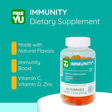 Immunity Gummy - Dietary Supplement With Vitamins For Adults & Teens - Chewable Multivitamin Booster Gummies With Zinc, Vitamin C And D - Naturally Flavored & Gluten - 60 Gummies (7.4 Oz)