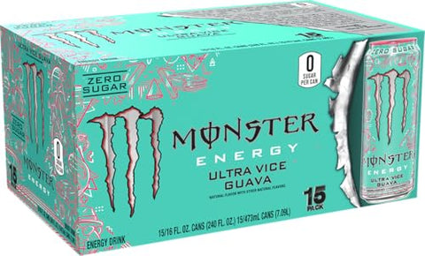 Monster Energy Ultra Vice Guava, Sugar Free Energy Drink, 16 Ounce (Pack of 15)