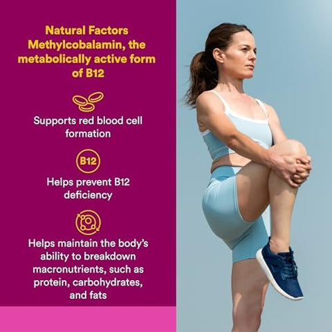 Natural Factors Vitamin B12 Methylcobalamin 5000 mcg Chewable Support for Energy and Immune Health Vegetarian 60 tablets (60 servings)