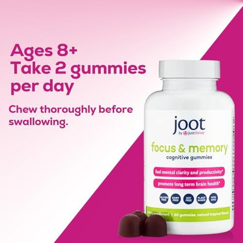 Just Thrive Focus & Memory Gummies â€“ Nootropic Brain Supplement For Clarity Concentration Memory Support & Energy â€“ Citicoline Lionâ€™S Mane Vitamin B12 & D3