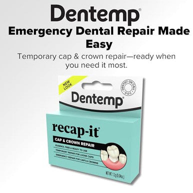 Dentemp Recap-It Cap And Crown Repair Dental Kit - Fast Acting Formula Dental Cement For Loose Caps (Pack Of 3) - Temporary Cement For Crown And Bridge