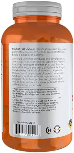 Now Foods Sports Nutrition Arginine & Ornithine 500/250 Mg Amino Acids 250 Veg Capsules