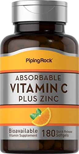 Piping Rock Vitamin C Plus Zinc 180 Softgels Absorbable Bioavailable Ascorbic Acid Supplement Non-Gmo, Gluten Free