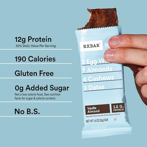 RXBAR Protein Bars, 12g Protein, Gluten Free Snacks, Vanilla Almond, 9.15oz (5 Bars)