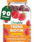 Lifeable Teens Biotin 10000Mcg Gummies Vitamin B7 Vegan Biotin Supplement Great Tasting Biotin Gummies For Hair Growth Healthy Skin And Nails Biotin Vitamins For Teens 90 Gummies