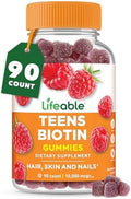 Lifeable Teens Biotin 10000Mcg Gummies Vitamin B7 Vegan Biotin Supplement Great Tasting Biotin Gummies For Hair Growth Healthy Skin And Nails Biotin Vitamins For Teens 90 Gummies