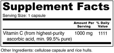 Vitamin C 1000 mg Pure Vitamic C Capsules NonGMO 100 Veggie Capsules