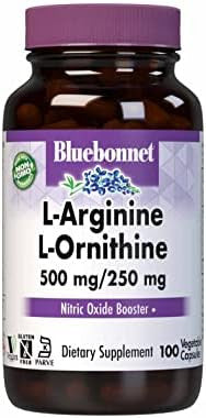 Bluebonnet Nutrition Larginine 500Mg/Lorinithine 250Mg Supports Protein Metabolism Soy Gluten Nongmo Kosher Vegan 50 Vegetable Capsules 50 Servings