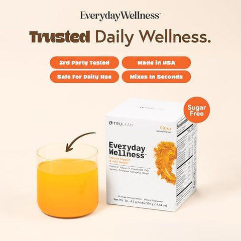 TRULEAN Everyday Wellness Shot Powder Drink Mix Immune Support Supplement with Vitamin C Zinc Ginger Turmeric and Electrolytes Travel Wellness Shot Packets 0 Sugar Gluten Free 30 Servings