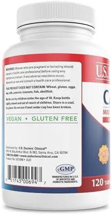 U.S. Doctors' Clinical 1200Mg Calcium Citrate & Calcium Carbonate Supplement W/Vitamin D3 & Magnesium - Support For Bone Strength, Muscles & Nerves - Vegan, Non-Gmo - 60 Tablets[1-Month Supply]