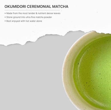 FKRO Organic Okumidori Ceremonial Grade Matcha Green Tea Powder | Award-Winning Family Farm Direct from Japan Single Cultivar 1st Harvest Stone-Ground Air-Flown Monthly 30g Pouch