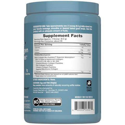 Neocell Creatine Monohydrate Powder 30 Servings With Multi Collagen Peptides Unflavored For Women And Men