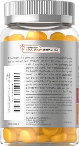 Horbaach Vitamin D3 2000iu Gummies 90 Count Vegetarian Pineapple Flavor 50 mcg NonGMO Gluten Free Vitamin D Supplement