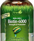 Irwin Naturals Biotin6000 Supports Strength & Protection For Hair & Nails With Avocado Oil Coconut Oil Lutein & Zeaxanthin 60 Liquid Softgels