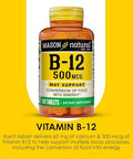 Mason Natural Vitamin B12 250 Mcg With Calcium Healthy Conversion Of Food Into Energy Supports Nerve Function And Health 100 Tablets