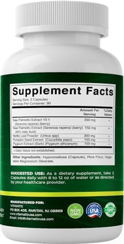 Vitamatic Saw Palmetto Extract For Men & Women 180 Veg Capsules - Made With Pumpkin Seed, Pygeum, Nettle Leaf - Made In The Usa - Promotes Healthy Prostate Function