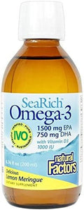 SeaRich Omega3 1500mg EPA / 750mg DHA w/VIT D3 1000IU Lemon Meringue Natural Factors 6.76 Liquid