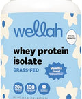 Wellah Grass-Fed Whey Protein Isolate Powder (Vanilla) 30 Servings - With Prebiotics Enzymes & Probiotics 20G Of Protein 100 Calories Naturally Sweetened