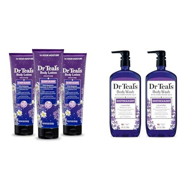 Dr Teal'S Sleep Body Lotion24-Hour MoistureWith MelatoninLavender & Chamomile Essential Oils & Body Wash With Pure Epsom SaltSoothe & Sleep With Lavender24 Fl Oz (Pack Of 2)