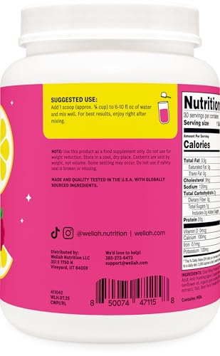 Wellah Clear Whey Protein Isolate Powder (Raspberry Lemonade) 30 Servings - 20G Of Protein 100 Calories Sweetened With Stevia