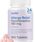 Curist Fexofenadine Hydrochloride 180Mg (300 Tablets) 24 Hr Antihistamine Allergy Relief Tablets (300 Count) All Day Strength Uniqus Fexofenadine Bulk Non Drowsy Allergy Relief