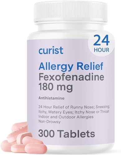 Curist Fexofenadine Hydrochloride 180Mg (300 Tablets) 24 Hr Antihistamine Allergy Relief Tablets (300 Count) All Day Strength Uniqus Fexofenadine Bulk Non Drowsy Allergy Relief