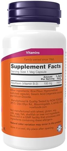 NOW Supplements Vitamin B2 (Riboflavin) 100 mg Energy Production* 100 Veg Capsules